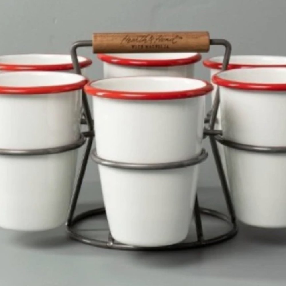 Hearth & Hand Magnolia 7pc 18oz Drink Caddy Set Red & White